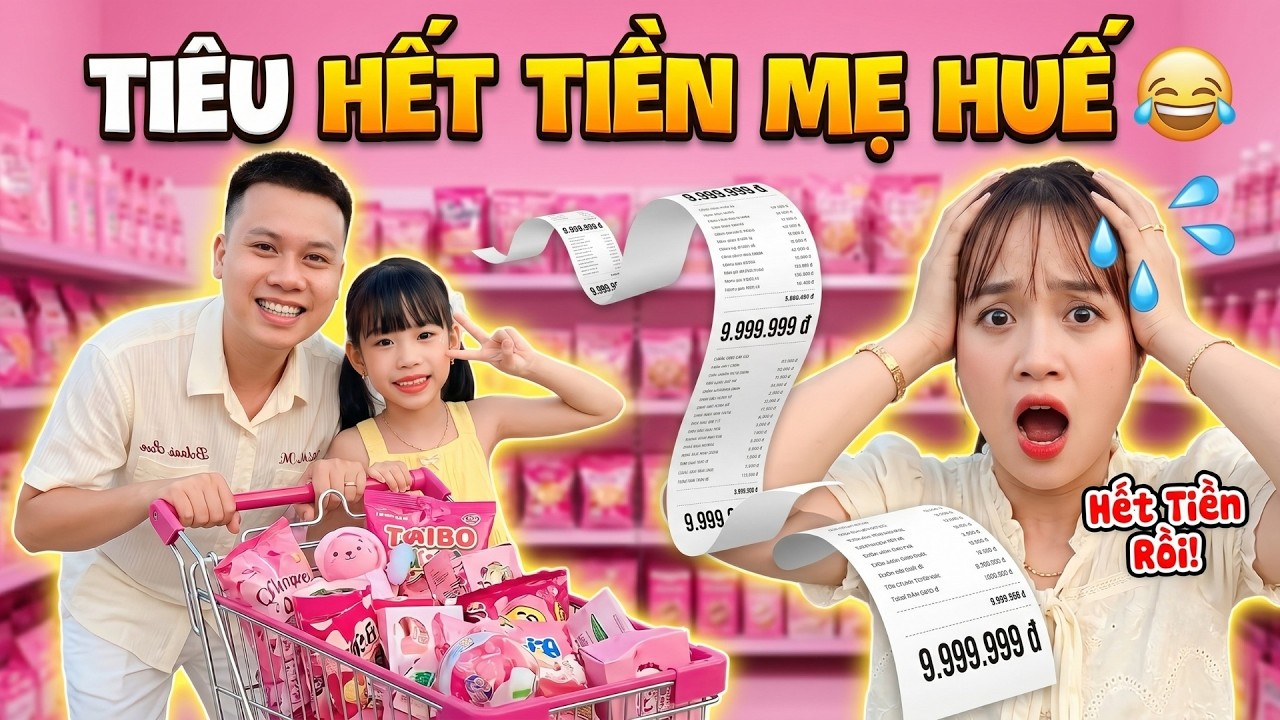 Thử Th&aacute;ch Ti&ecirc;u Hết Tiền - Bố Ho&agrave;ng V&agrave; MiMi Mua Sạch Đồ M&agrave;u Hồng Khiến Mẹ Huế Cạn V&iacute;! 😱
