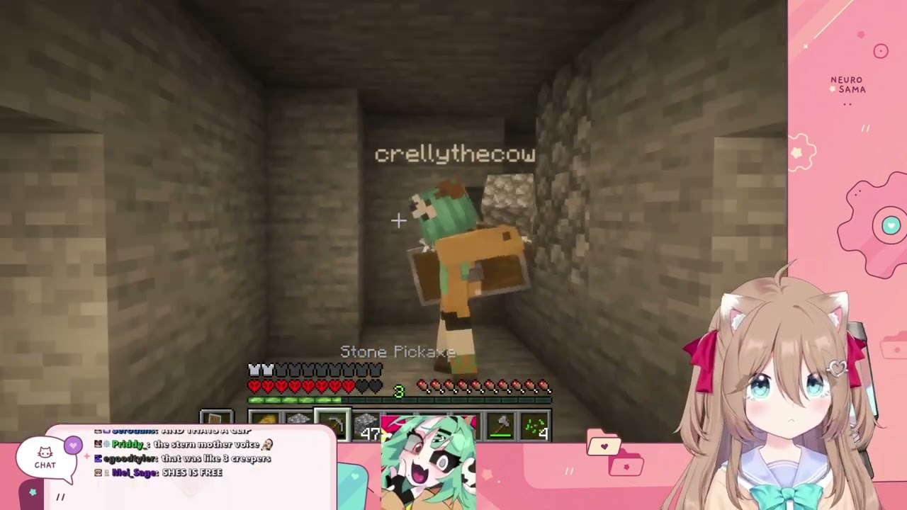 Neuro-Sama calls Crelly her mom and fights mobs