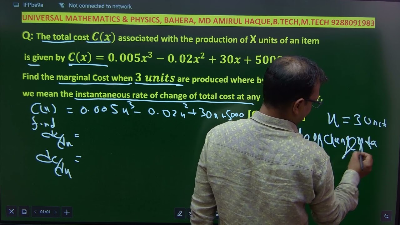  total cos c(x) production x unit item is given by c(x)=0.005x^3-0.02x^2+30x+5000 find marginal cost