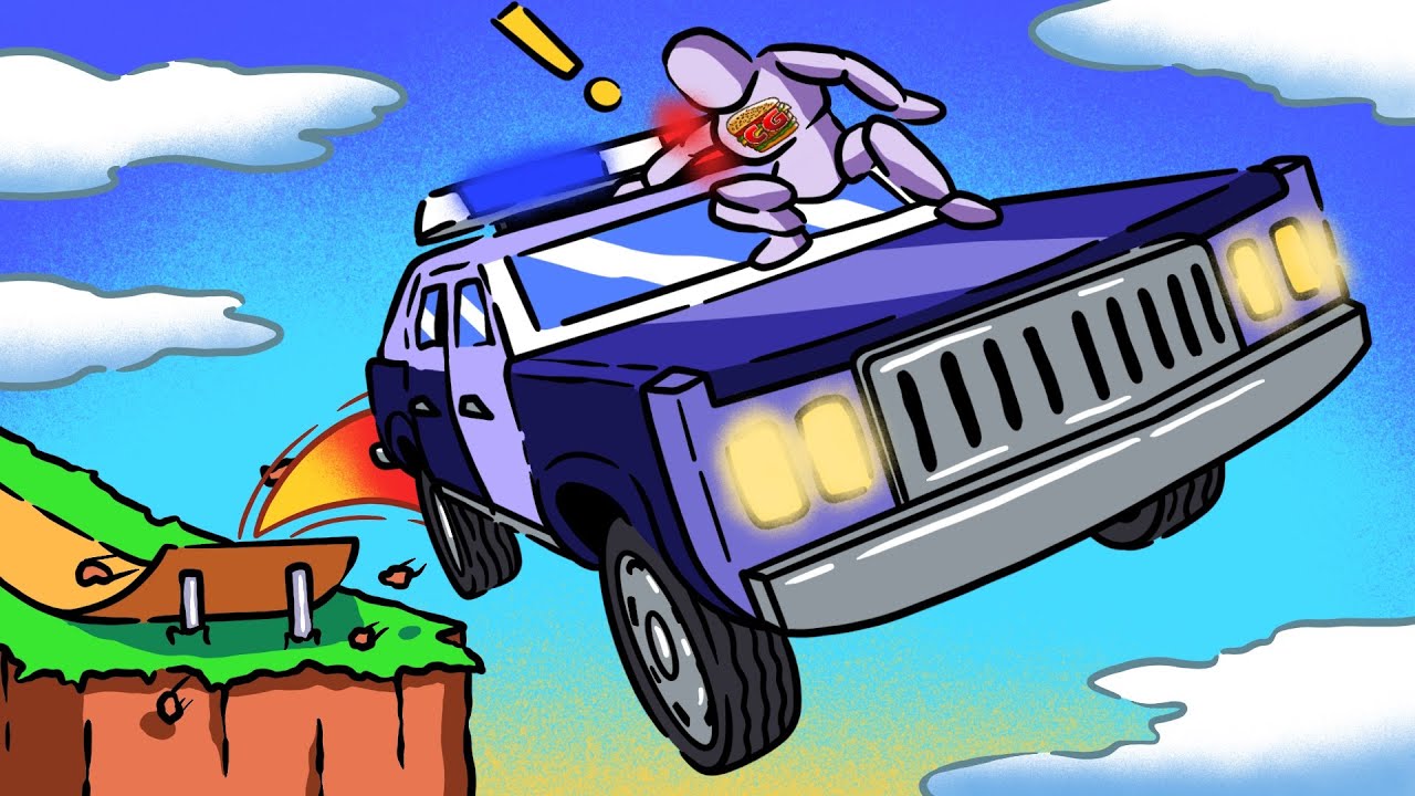 IMPOSSIBLE JUMPING a Train Challenge with a POLICE CAR (Turbo Dismount)