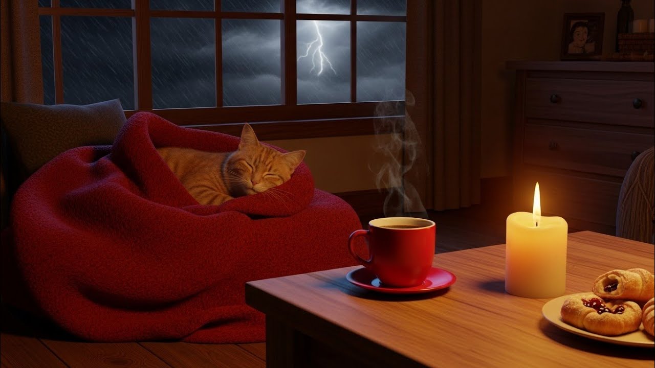 اصوات امطار غزيرة ليلية في أجواء هادئة يغمرها الإحساس بالسكينة ليلة دافئة | Cozy Rain Night