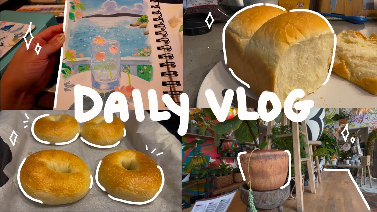 Daily Vlog: Baking Bagels and Milk Bread, Yuko Kitchen, New Stickers, Gouache Practice