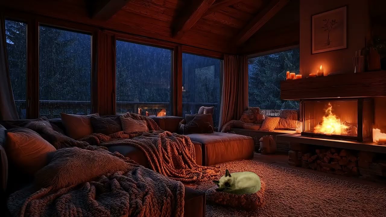 Cozy Gale Cabin Autumn Porch Rain & Crackling Fireplace 3 Hours 🍂🎃🔥
