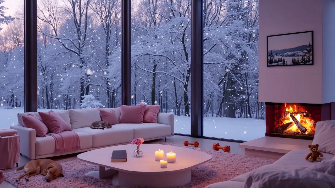 Snow Falling Piano & Fireplace Sounds for Mental Exhaustion – Deep Winter Rest