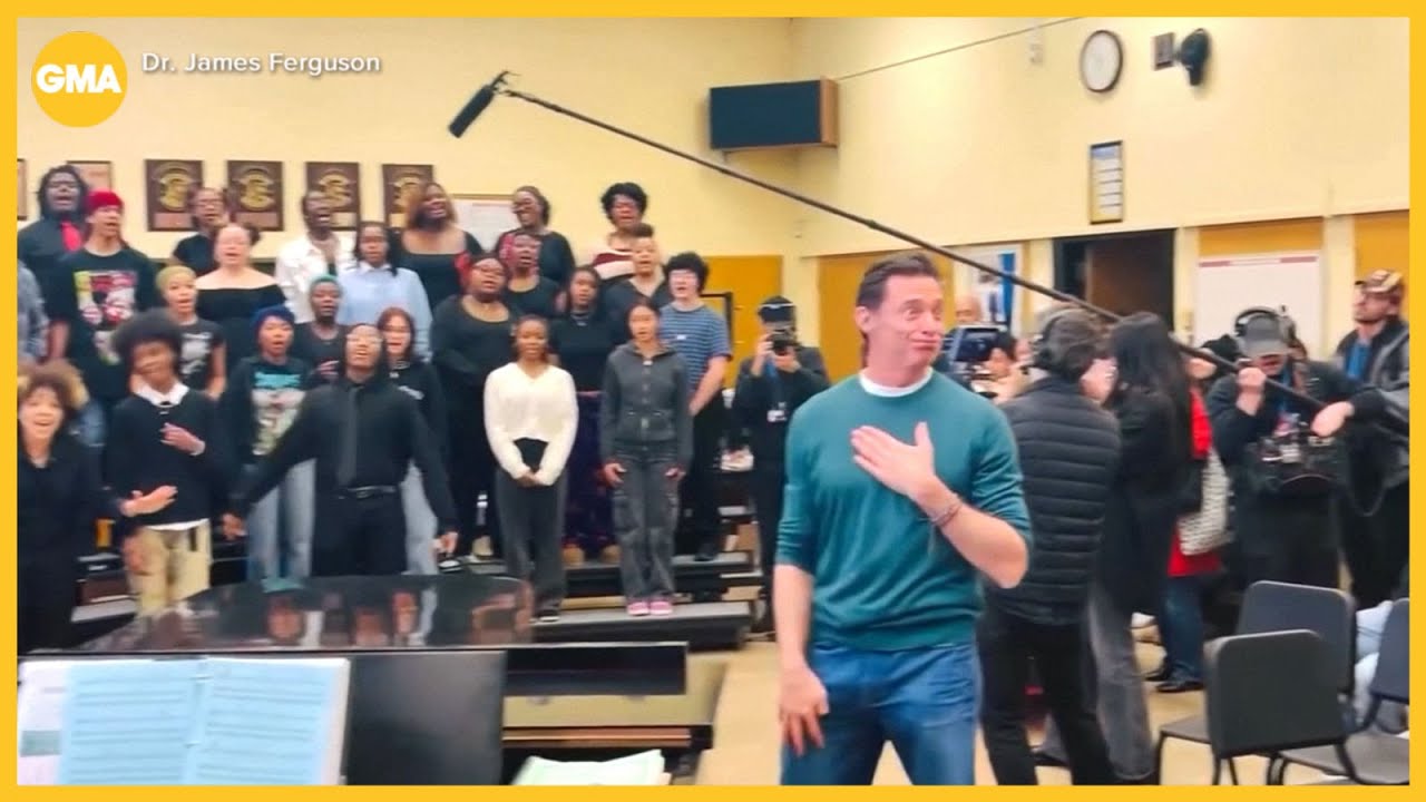 Hugh Jackman gets emotional during high school choir's performance