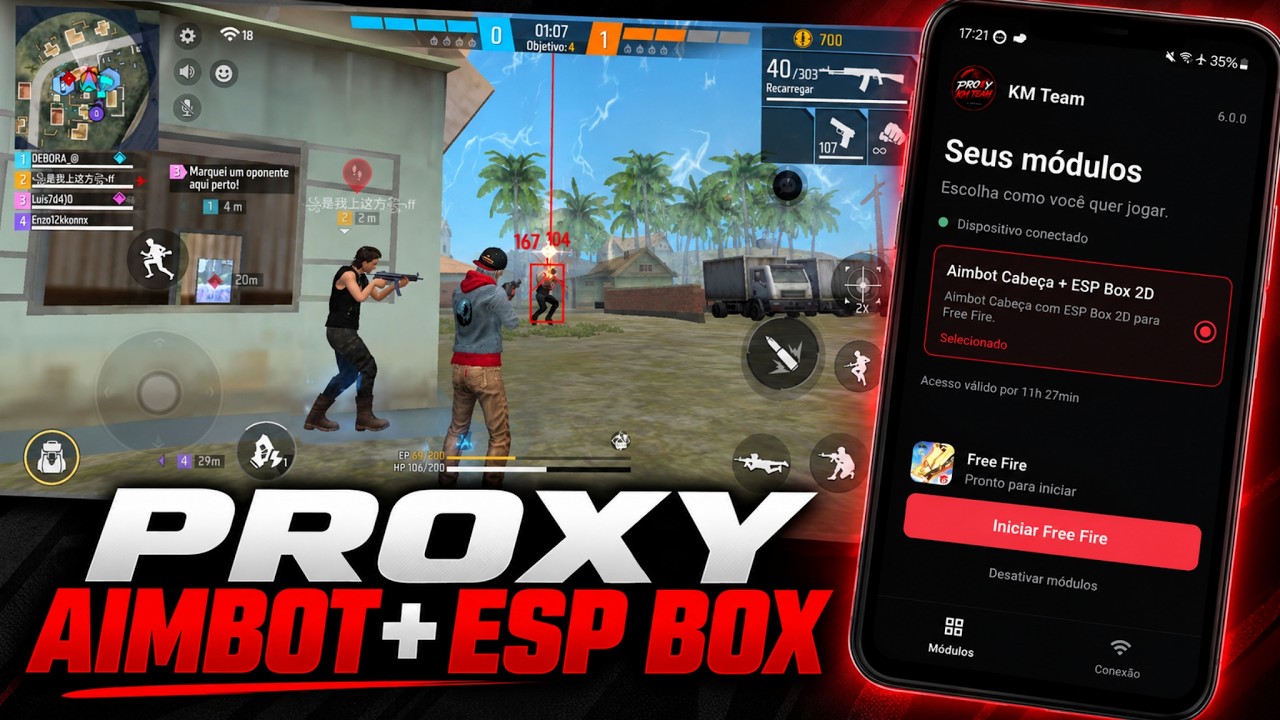 NOVO PROXY ANDROID KM TEAM V6.0 COM AIMBOT CABE&Ccedil;A + ESP BOX ATUALIZADO