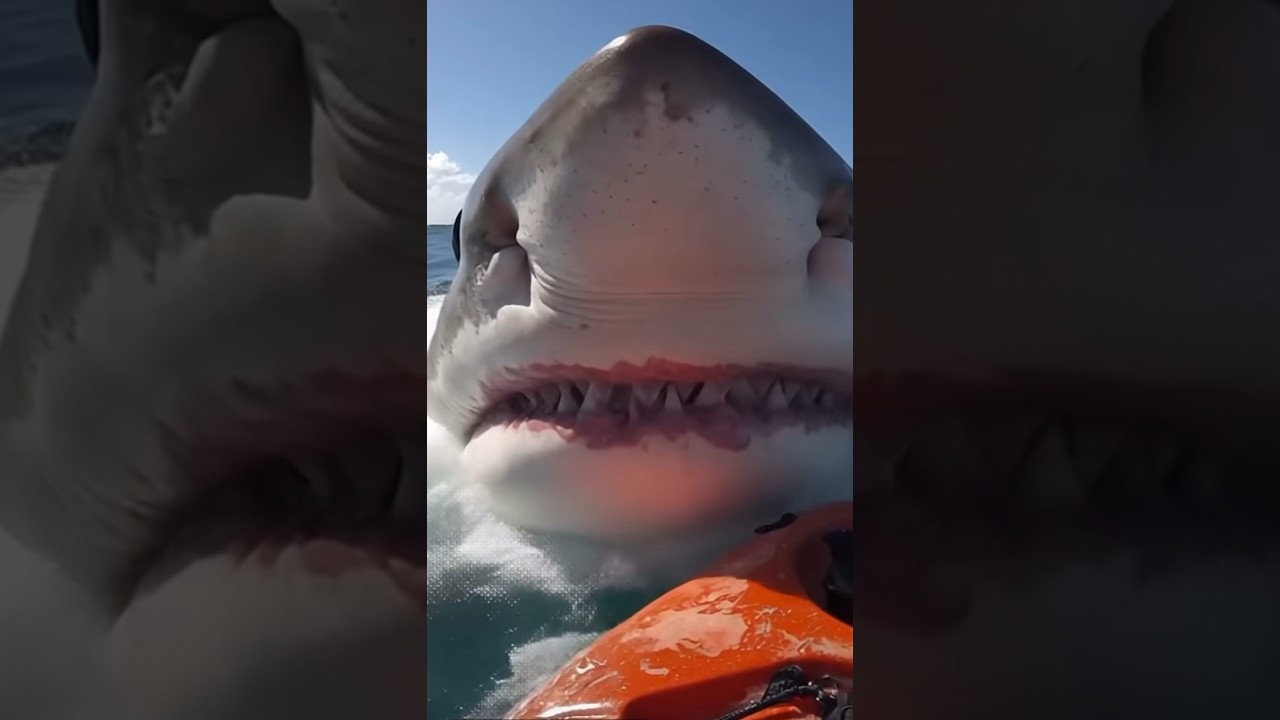Un gran tibur&oacute;n blanco y un kayak &iquest;ataque? - AI #tiburones #shark #tiburon  #tiburonblanco #ai