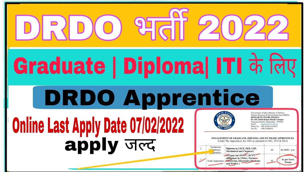 DRDO Recruitment 2022 | Drdo apprentice 2022 apply online