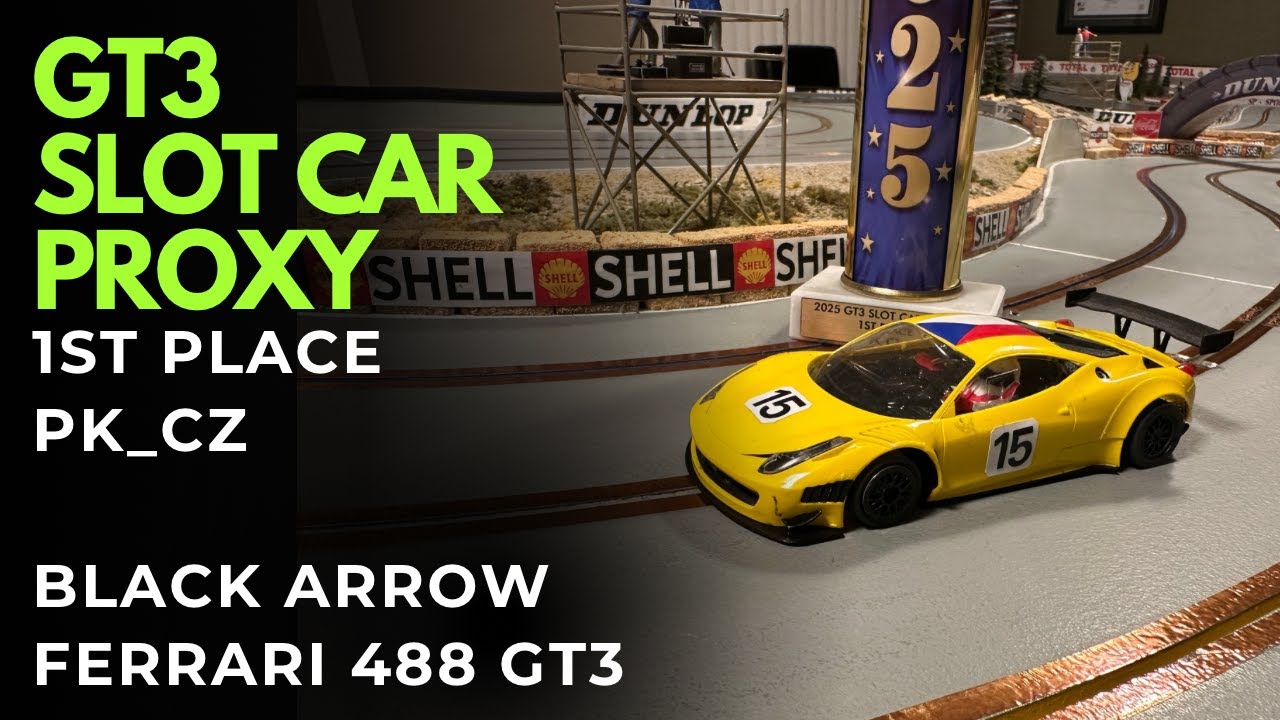 1st place 2025 GT3 Slot Car Proxy. Black Arrow Ferrari GT3 built by PK_CZ from Czechia