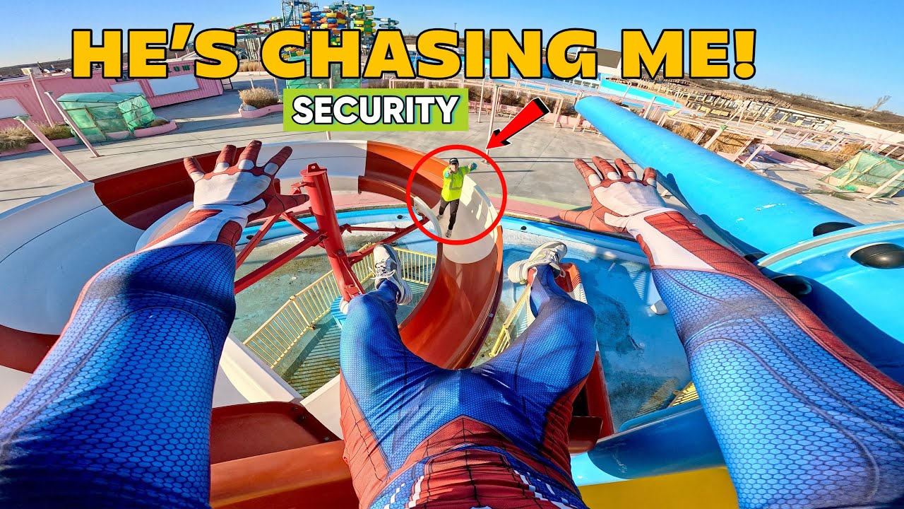 Spider-Man ESCAPES Funny Security in Water Park! (ParkourPOV Chase Funny)