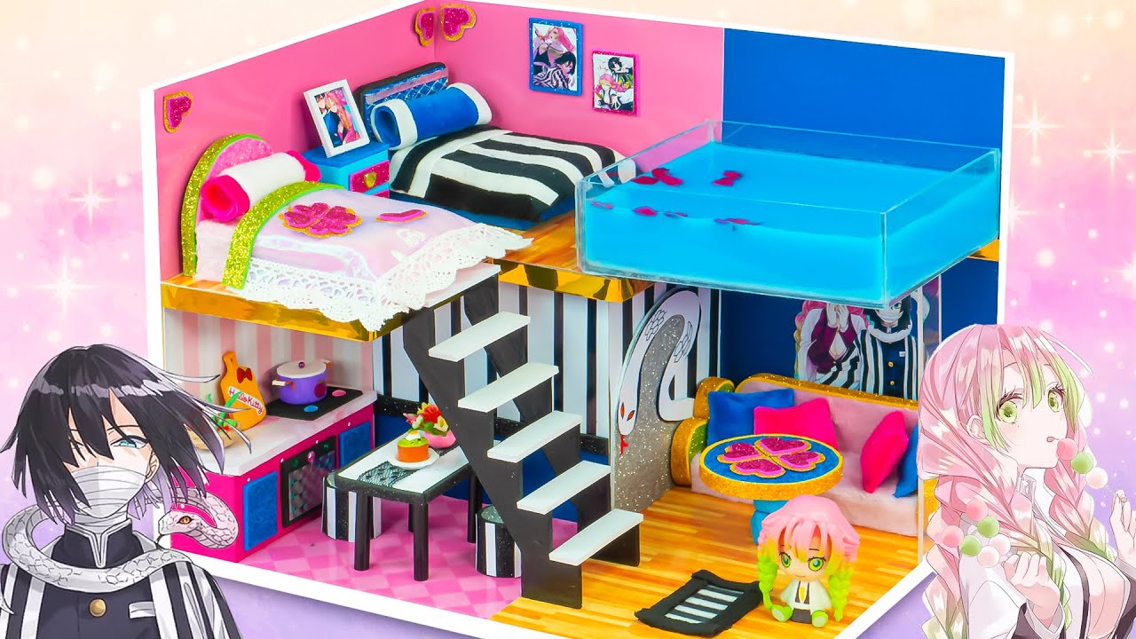 【鬼滅の刃】🐍 蛇柱 💖 恋柱 💖 甘露寺 みつり、伊黒 小芭内のミニチュアドールハウスをDIY 💖 手作りのカップル用ミニチュアドールハウス【Kimetsu no Yaiba】#24