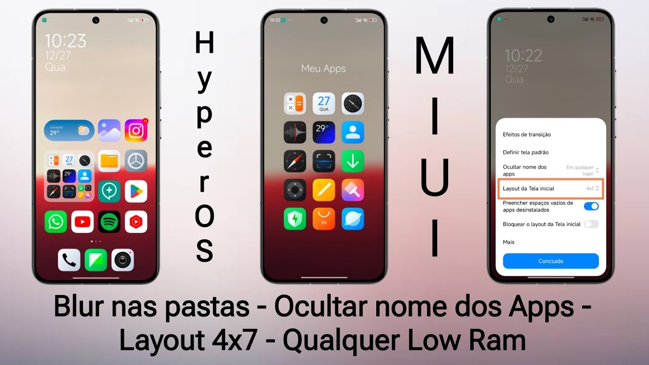 Ative Agora! 🤩 - Blur nas Pastas - Ocultar Nome dos Apps - Layout 4x7 em Low Ram - HyperOS e MIUI