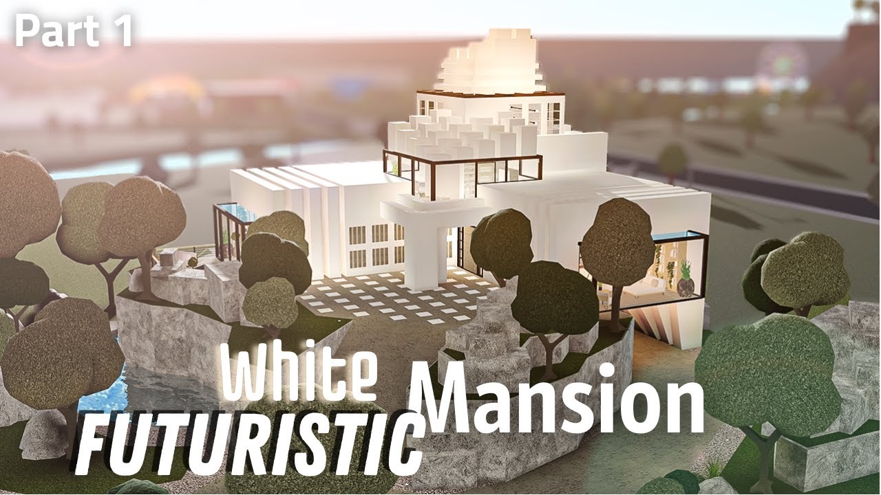 Bloxburg Build: White Futuristic Mansion (No Large Plot) (Part 1/3)