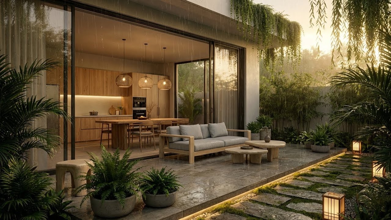 [Dream Peacefully] Heavy Rain & Felt Piano in Modern Open Kitchen for Sweet Dreams Now 🌿