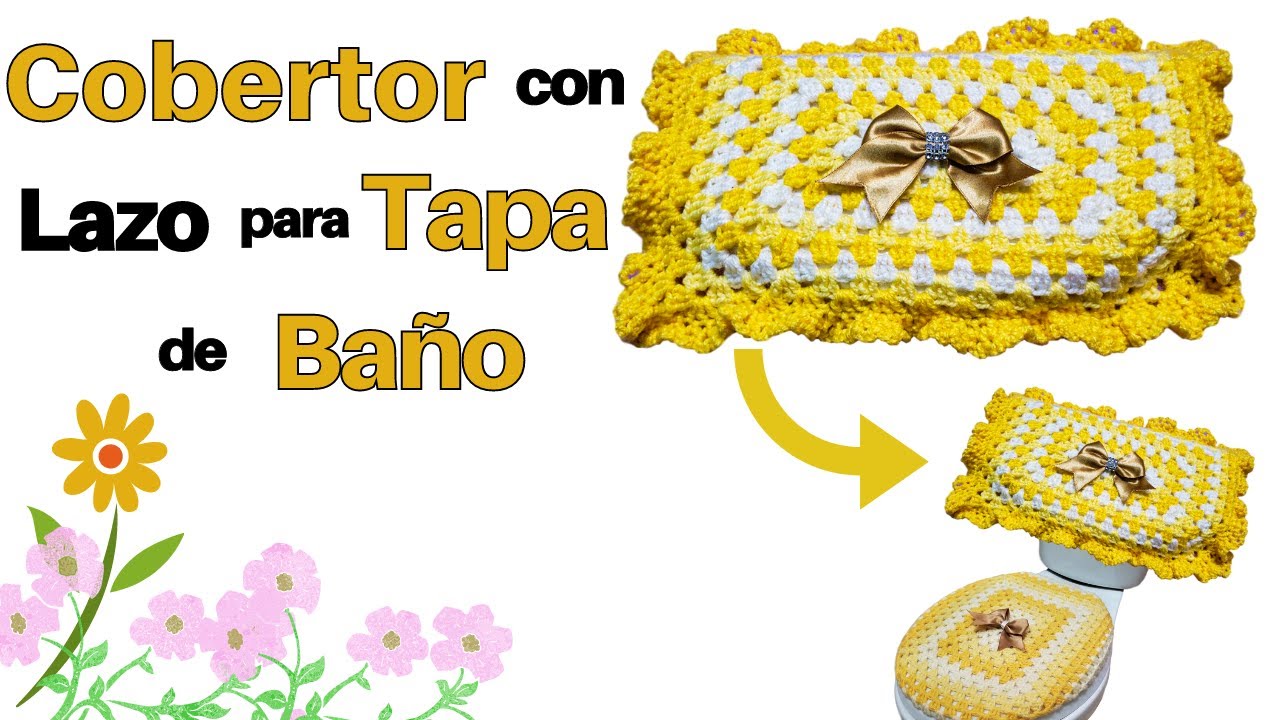 🌈  Funda Forro para tapa o tanque del Retrete a Crochet con Lazo ✅ Tejidos a Ganchillo