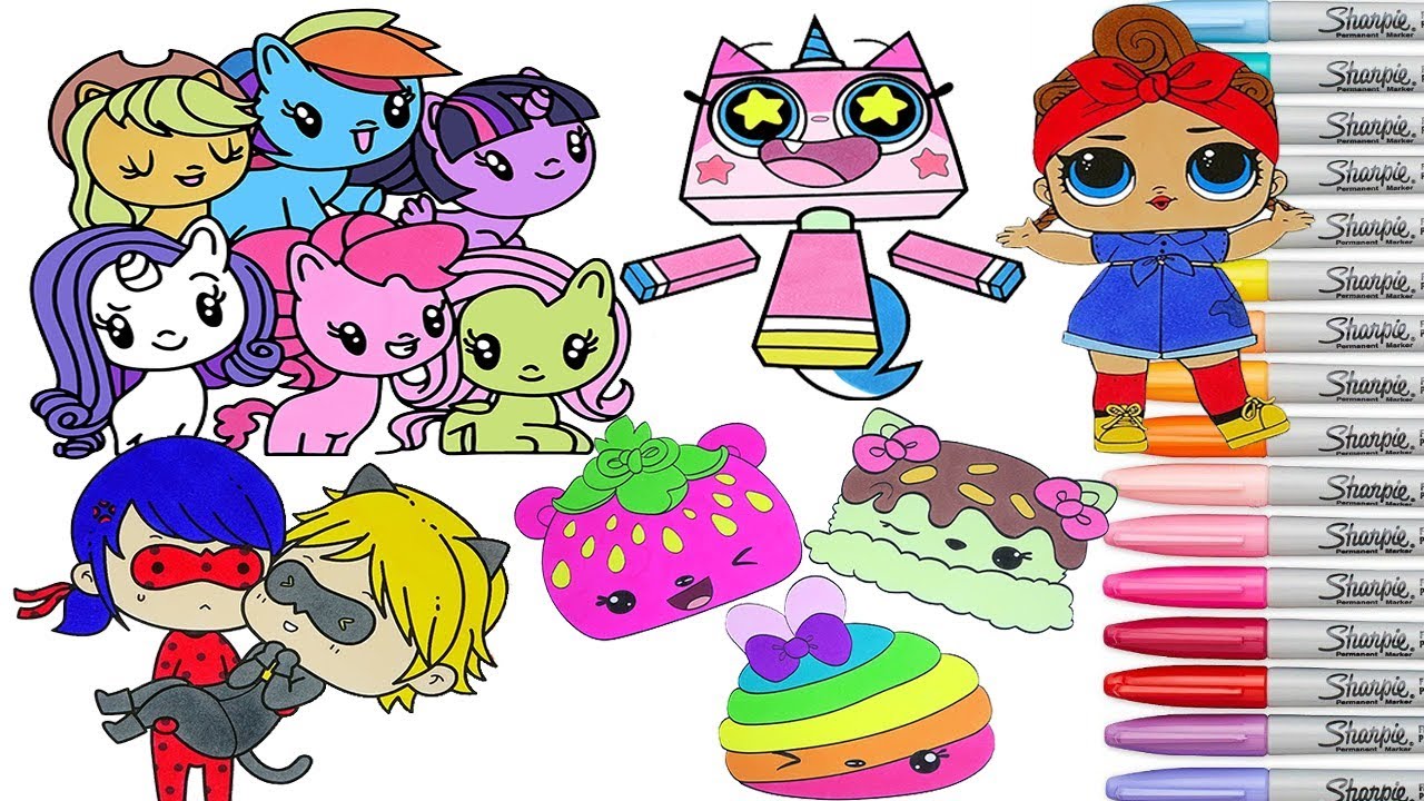 Coloring Book Pages Compilation for Kids Powerpuff Girls My Little Pony Unikitty Miraculous Ladybug