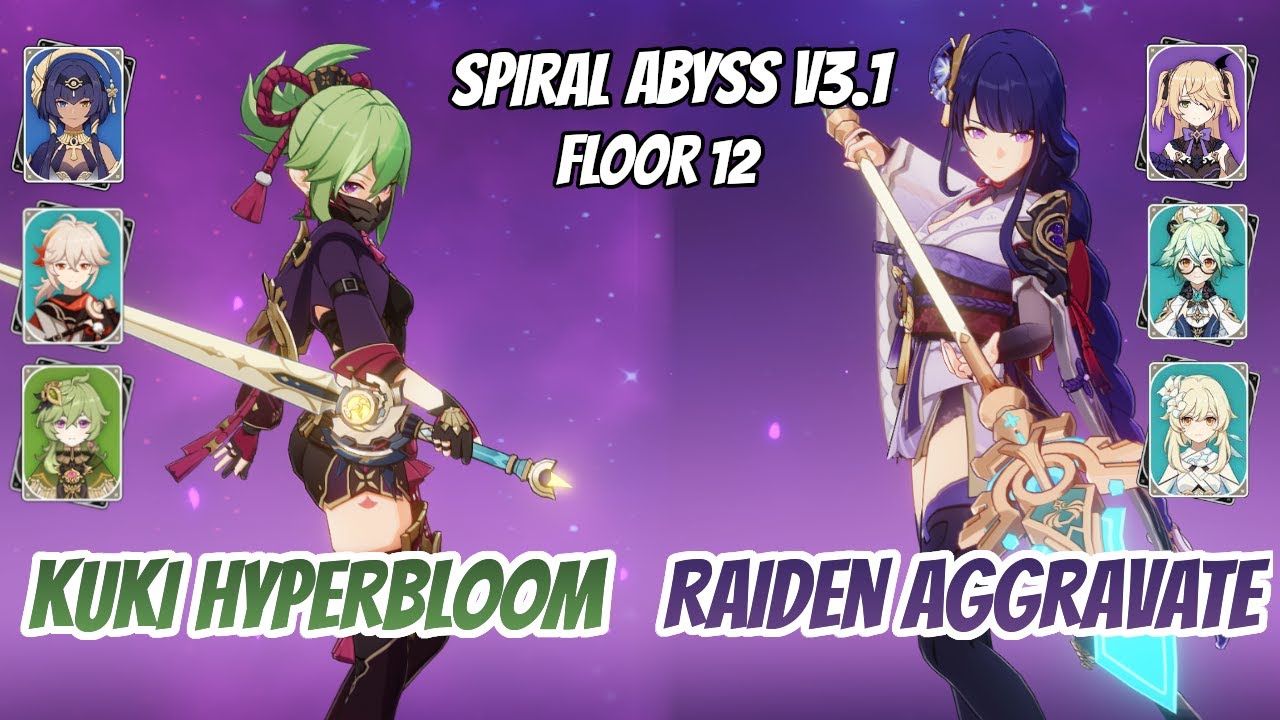 Kuki Hyperbloom w/ Candace & Raiden Aggravate Abyss v3.1 Floor 12 (9 Stars) | Genshin Impact