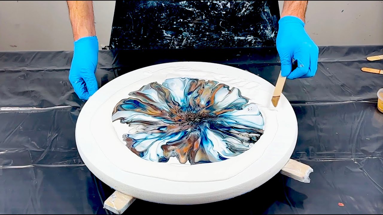 Making an End Table~Bloom Technique~Acrylic Pouring~Fluid Art~289