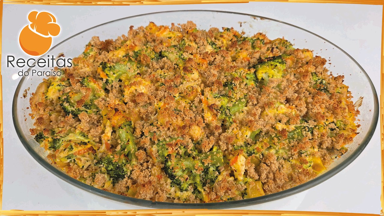 FRANGO GRATINADO COM BRÓCOLOS E BROA | 🍎 