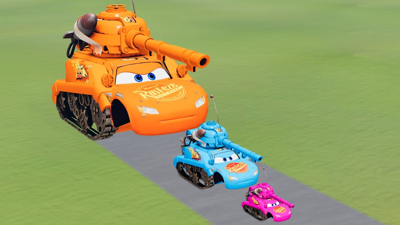 Big & Small Colors Tank Lightning Mcqueen vs Train Thomas | BeamNG.Drive