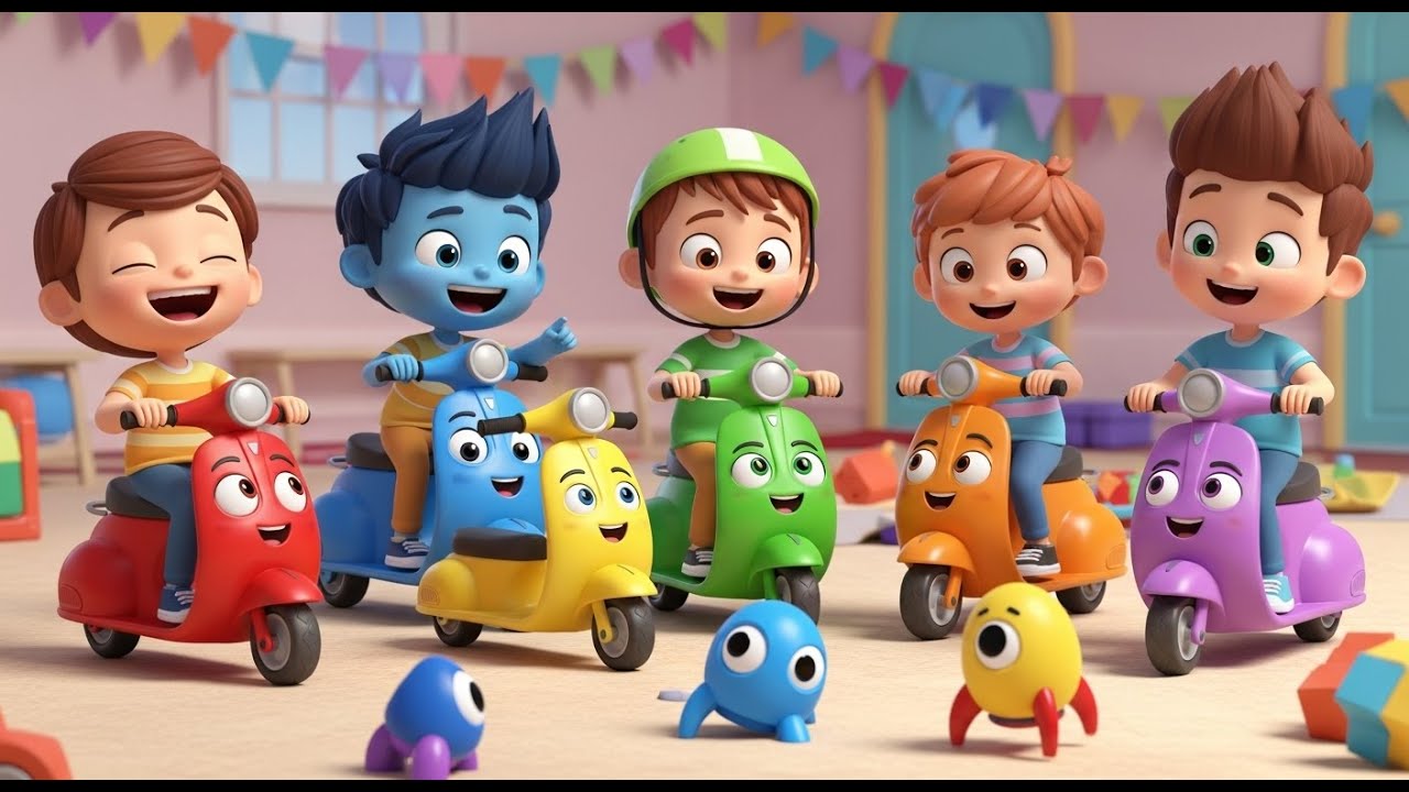 Seven Little Toy Scooters Zip Zip Zip | Nursery Rhymes for Kids & Baby Songs