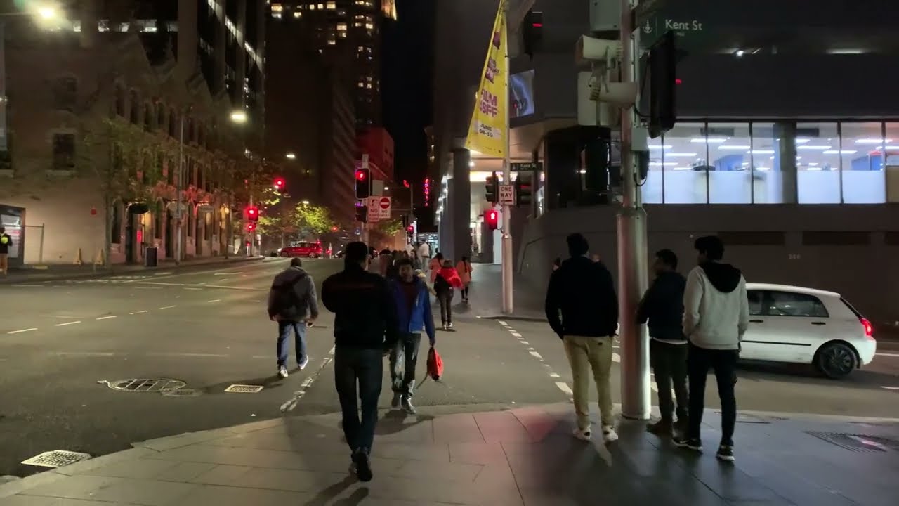 4K Night Walk - Sydney Australia - Darling Harbour to Wynyard train Station