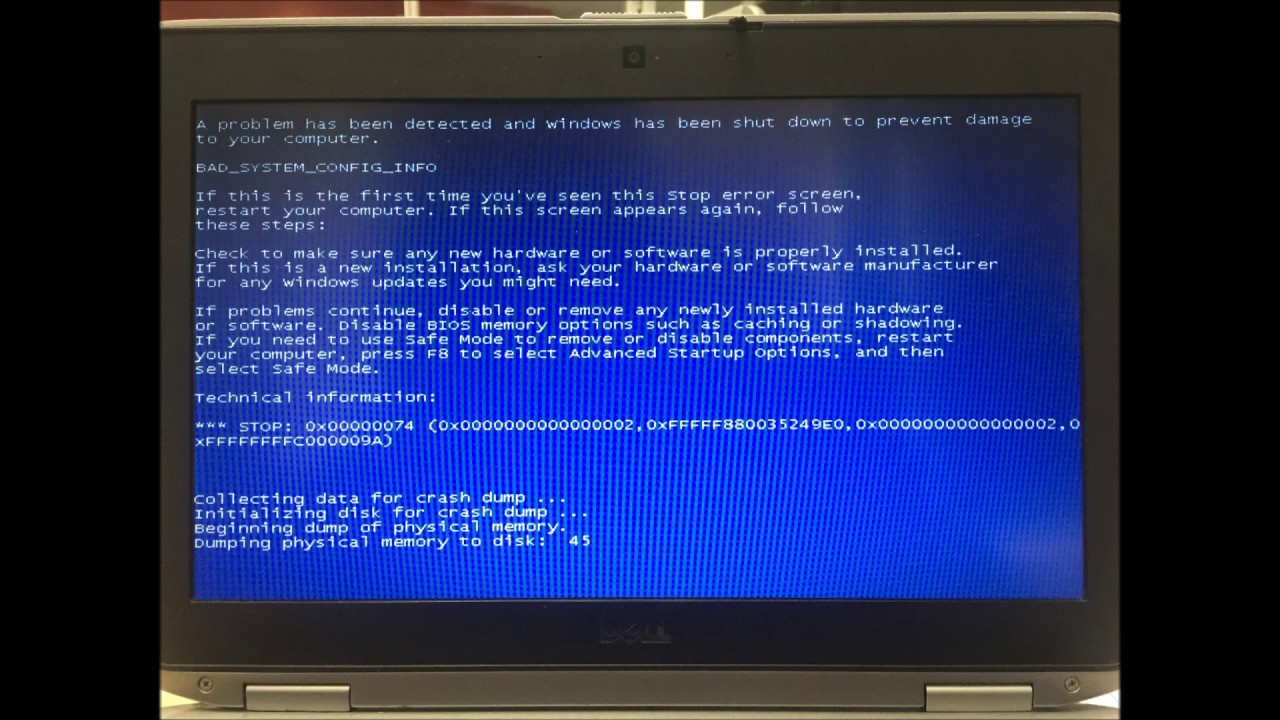 How to fix Blue Screen Bad_System_Config_Info
