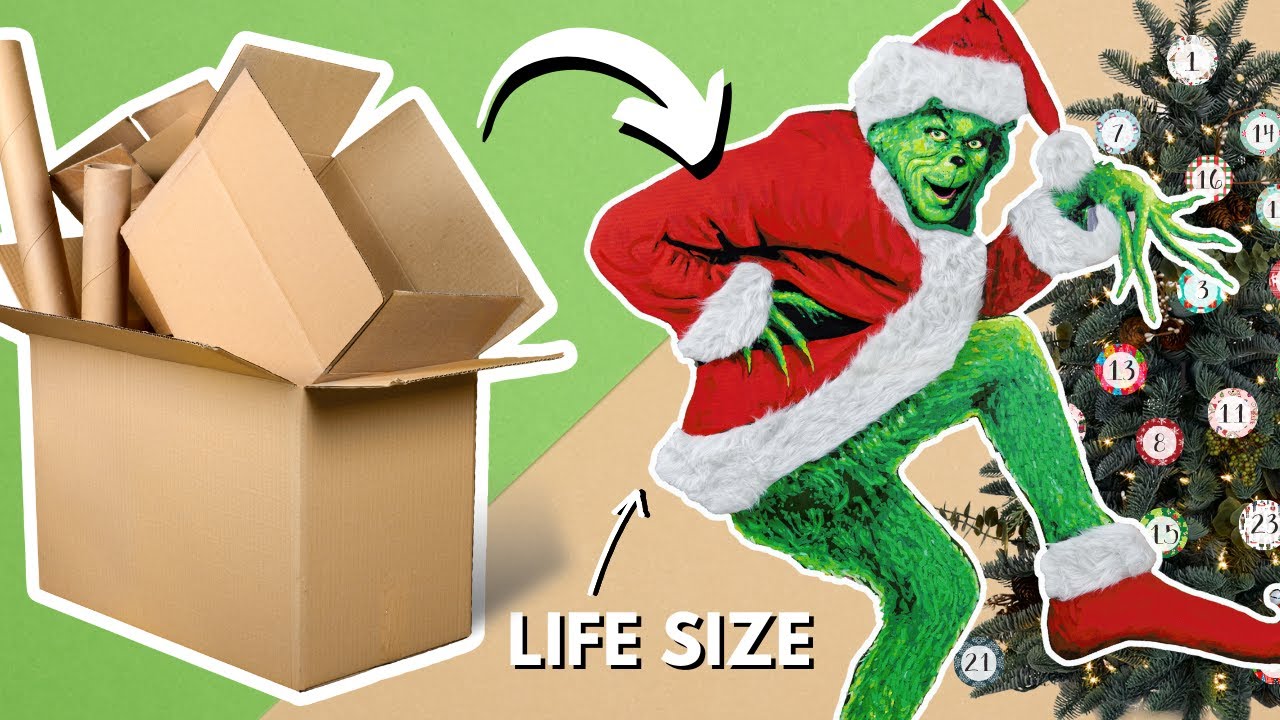Turning Cardboard into a LIFE SIZE Grinch Advent Calendar for Christmas!