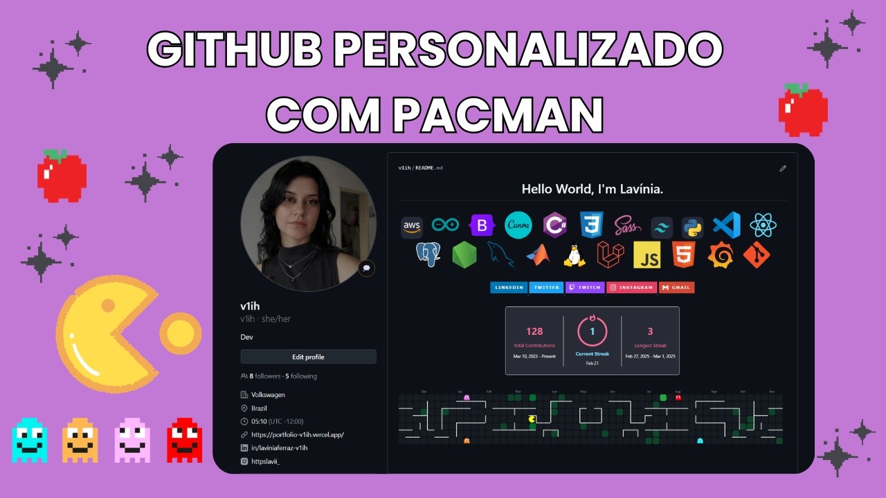 Perfil Personalizado no Github (README) com Jogo do PACMAN