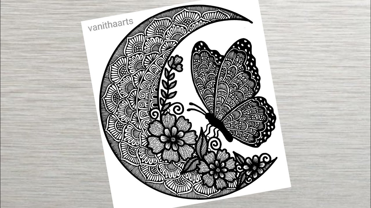Butterfly Mandala Art | Creative Mandala Art Step-by-Step Tutorial #vanithaarts #butterfly #halfmoon