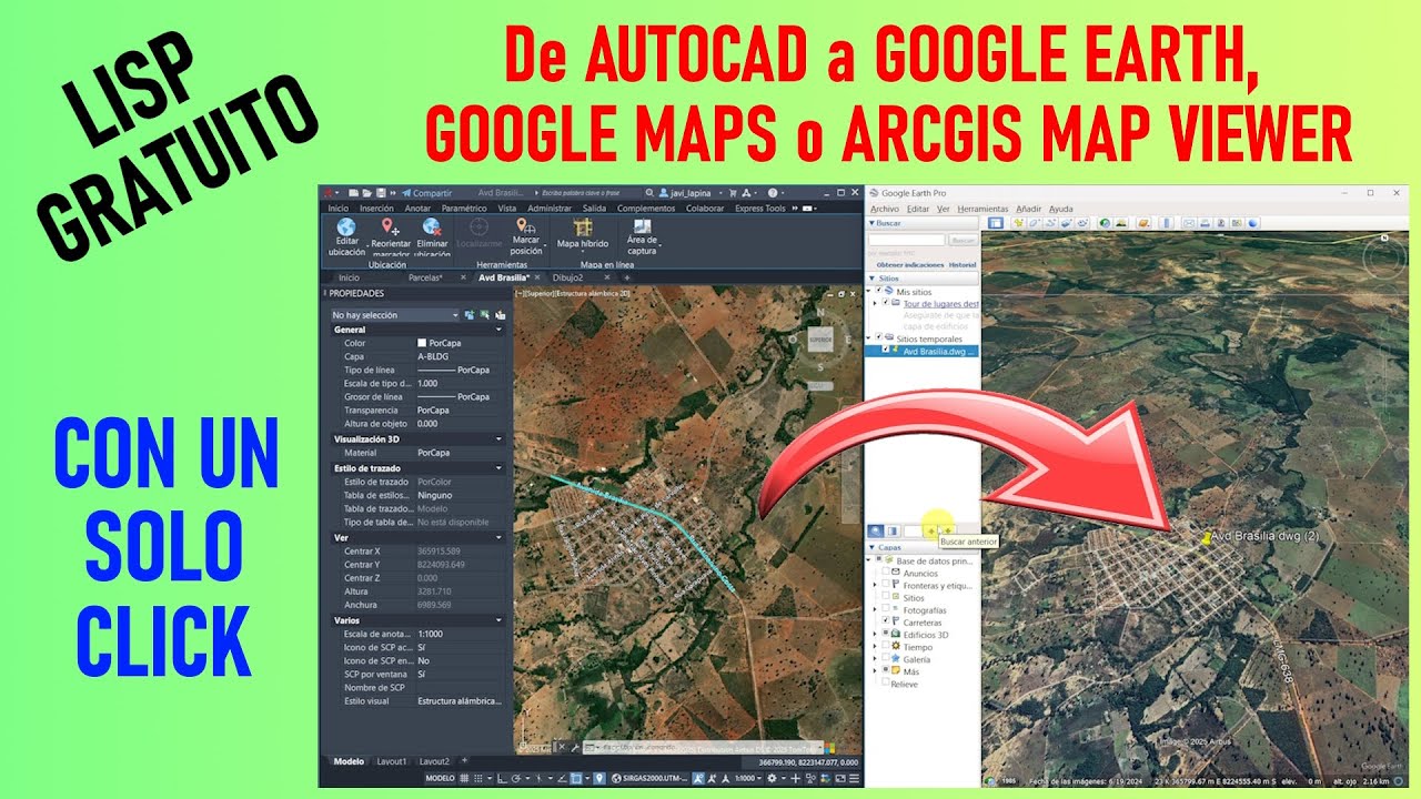 Desde Autocad o Civil 3d, abre Google Maps, ArcGIS o Google Earth