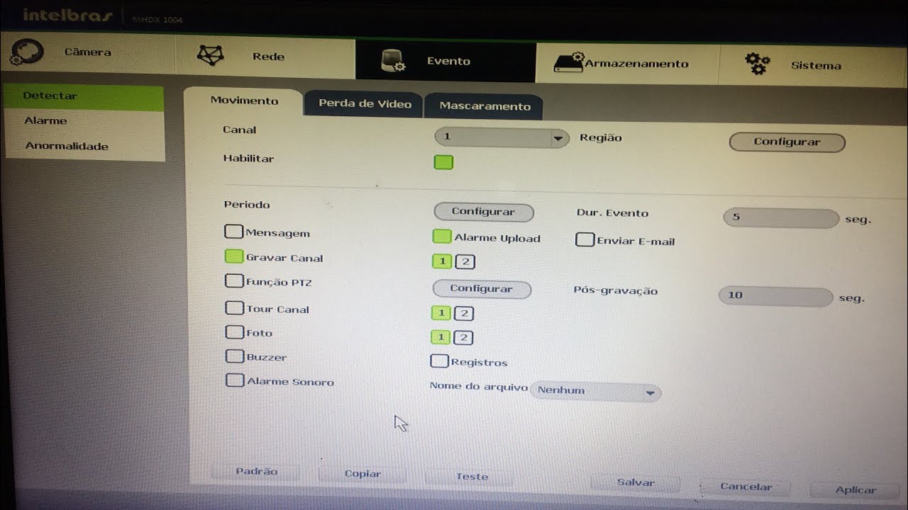 Configura alarme de movimentos DVR intelbras