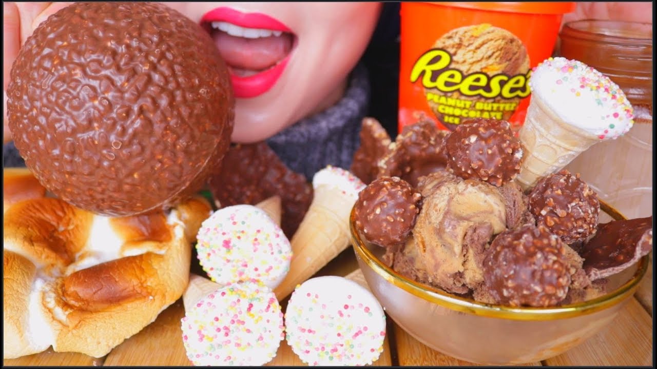 ASMR CHOCOLATE ICE CREAM + GIANT FERRERO ROCHER + TOASTED MARSHMALLOWS +  CHOCOLATE MILK  咀嚼音 | 먹방