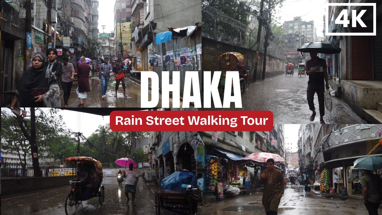 Dhaka Rain Weather Street Walking Tour At Pil Khana And Bata Mosjid Evening Time.Bangladesh Rain