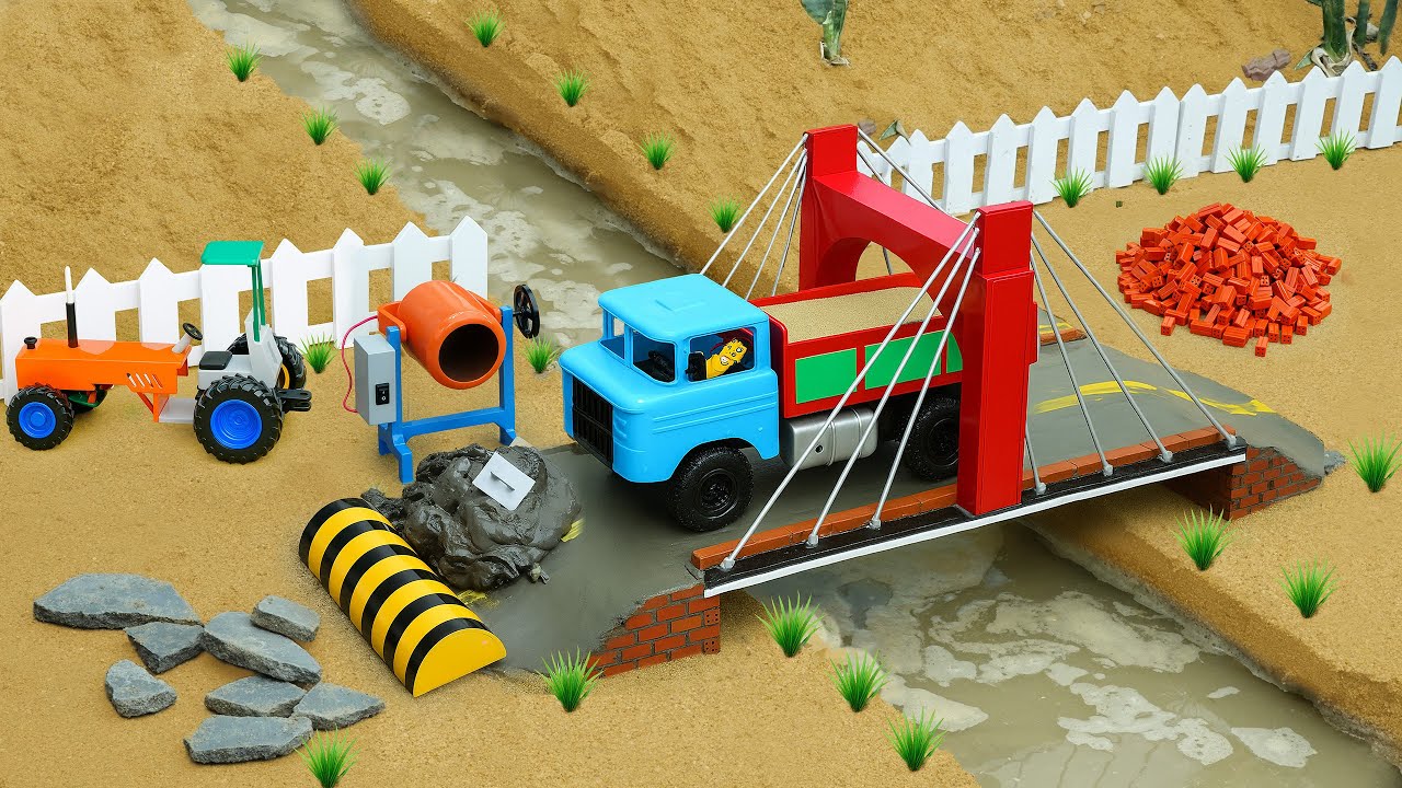 DIY Bridge Construction | Mini Tractor Builds Strong Concrete Bridge for Truck Load