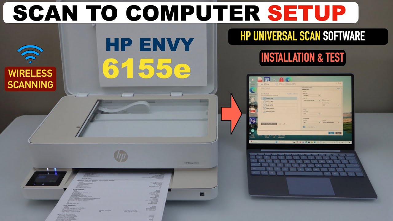 HP Envy 6155e Printer Scan To Computer Setup, Install HP Universal Scan Software, Win 11 Test Scan.