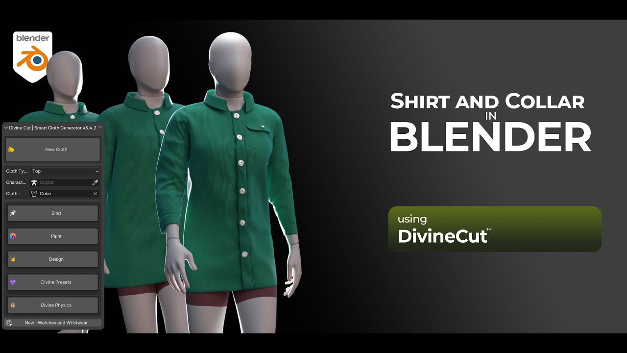 How to make a Buttoned Shirt with Collar in Blender using DivineCut : Smart Cloth Generator