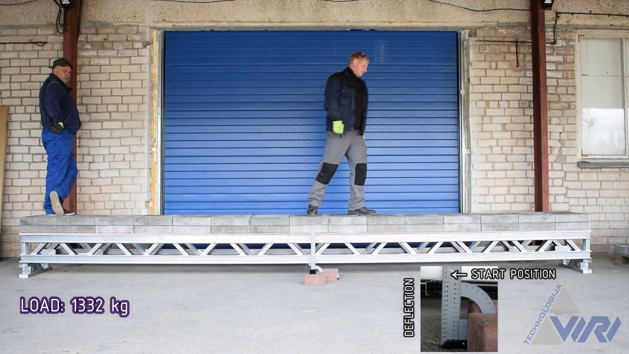 Two reinforced flat trusses maximum load experiment in a real conditions by VIRI TECHNOLOGIJA