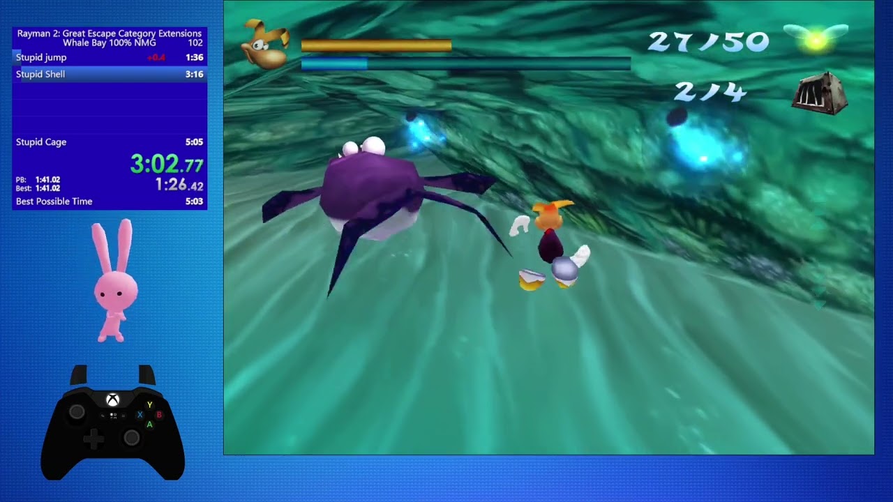 Rayman 2: The Great Escape, Whale Bay 100% NMG in 5:03.98 [LRT]