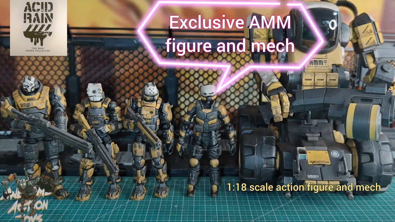 Acid Rain World AMM Leaf Cutter Bee Laurel, and Bee Eye Navigator 1:18 scale mech and action figure