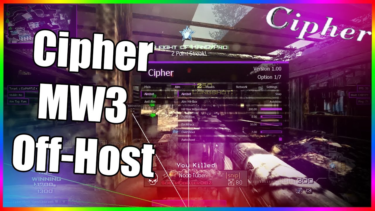 MW3 - Cipher Offhost Mod Menu [Autowall, Autobone, Anti-Aim, Customizable Third Person] +more