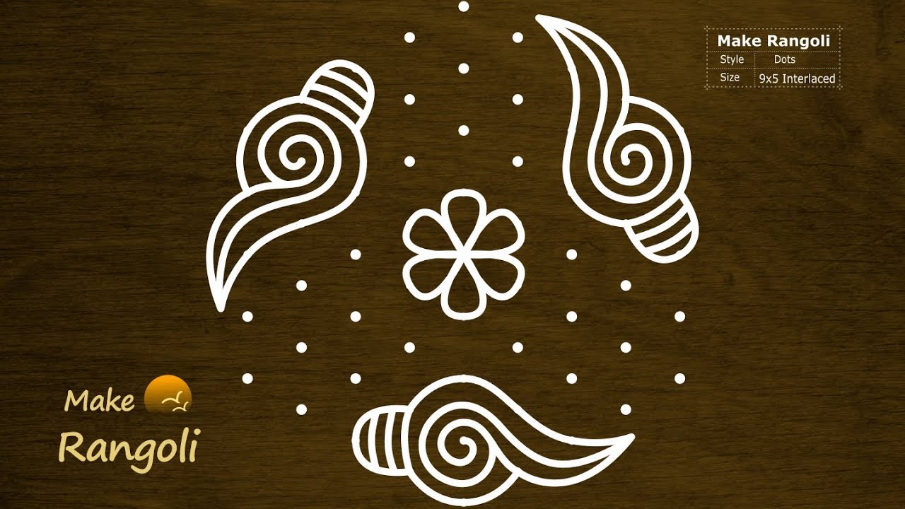 Shanku Kolam with 9x5 dots | Shanku Muggu | Sankranthi Muggulu | Pongal Kolam