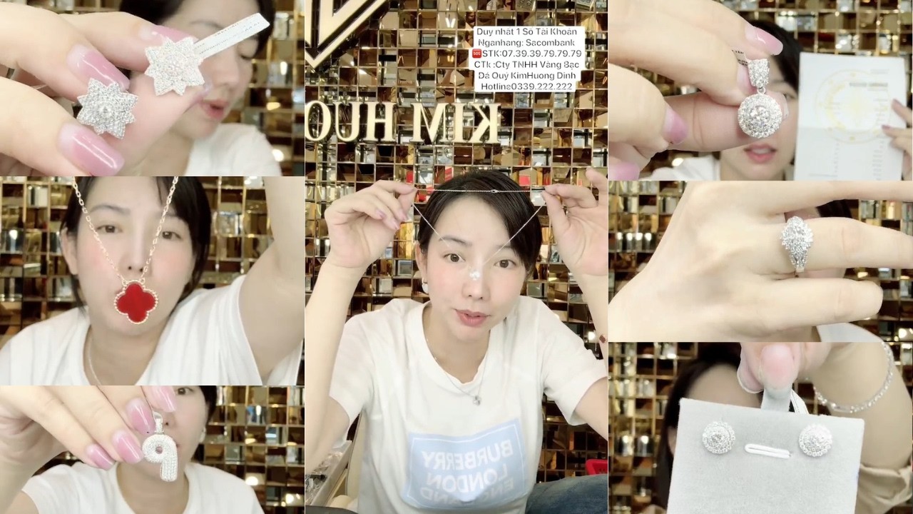 Tiệm vàng Kim Hương Dinh Livestream Bán Vàng bạch kim 750 Sale Vàng Hồng Dây, Nhẫn.