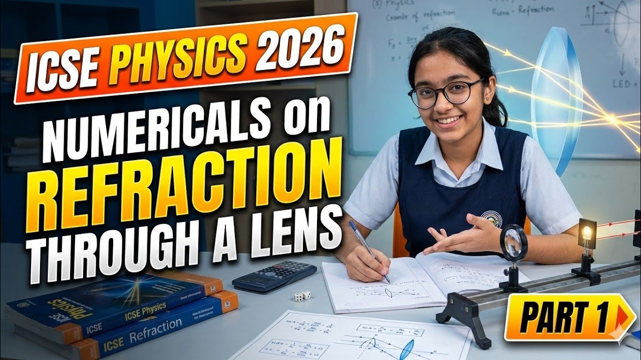 icse physics 2026, numerical on refraction  through lens, important physics numericals part 1