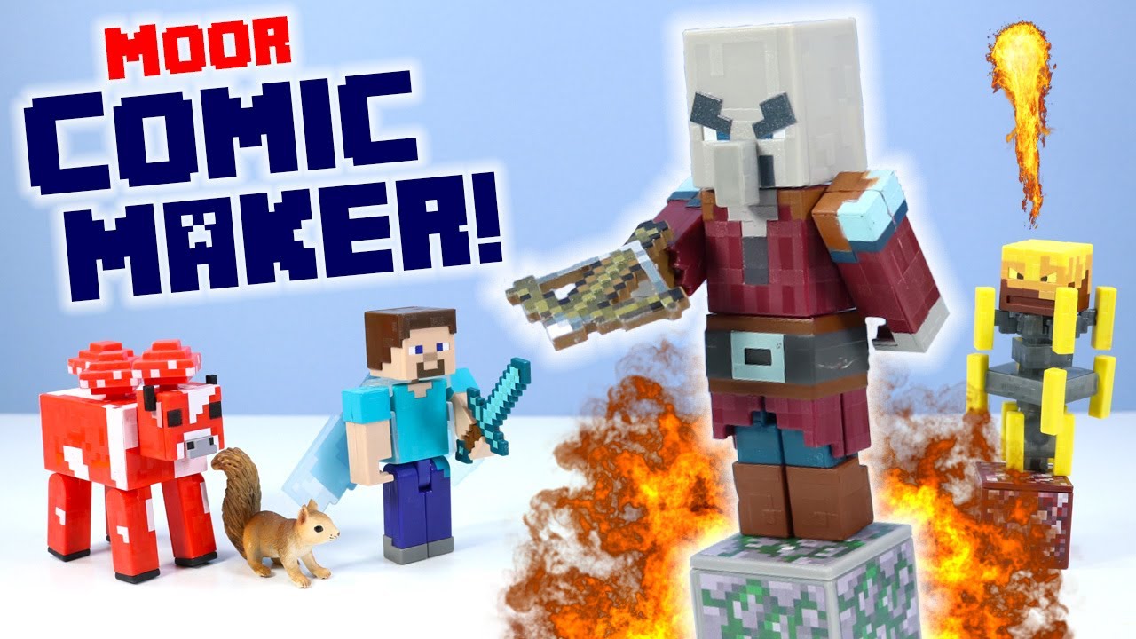 Minecraft Toys Comic Maker Pillager Blaze'n the Mooshroom Mattel