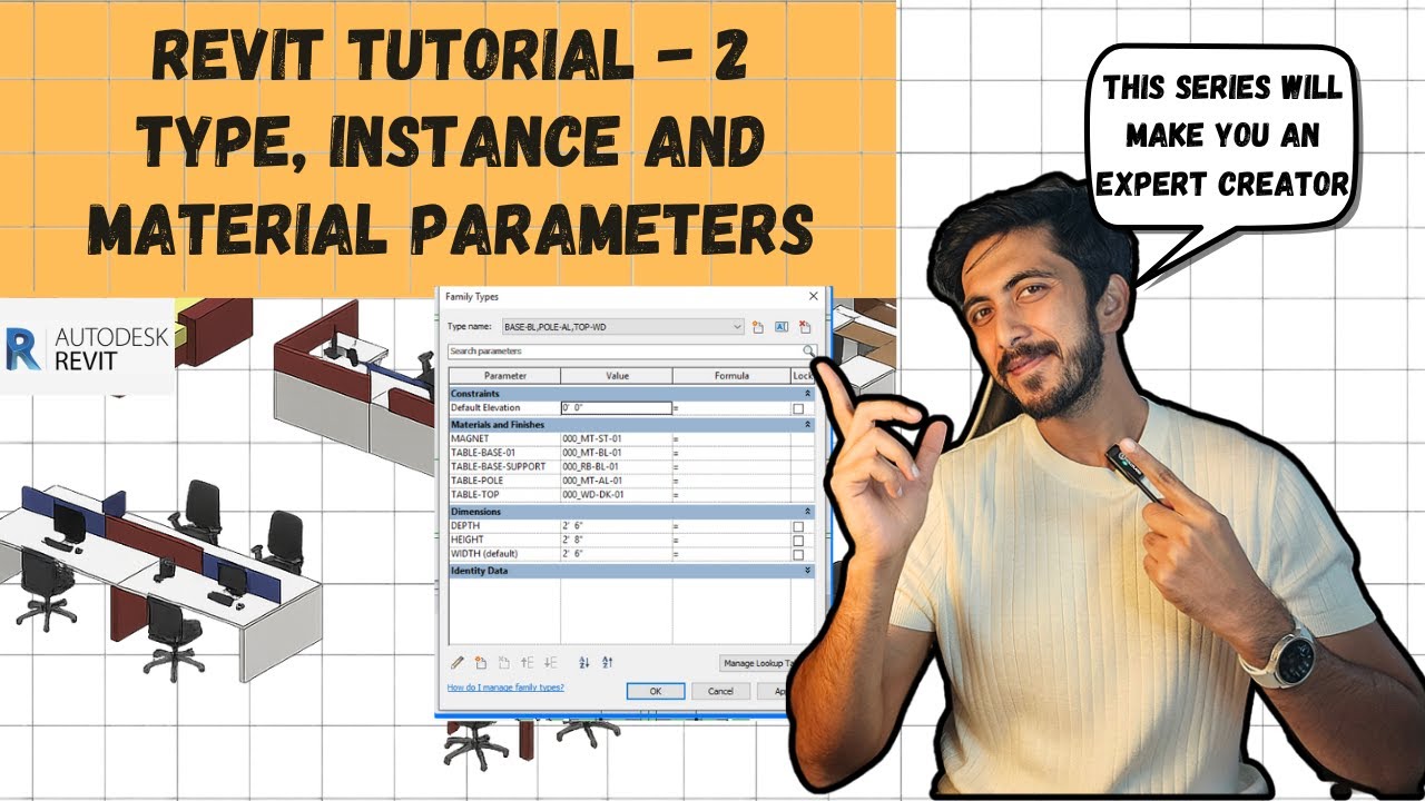 Revit Tutorial -  Adding Type, Instance and Material Parameter in a Family - Part - 2