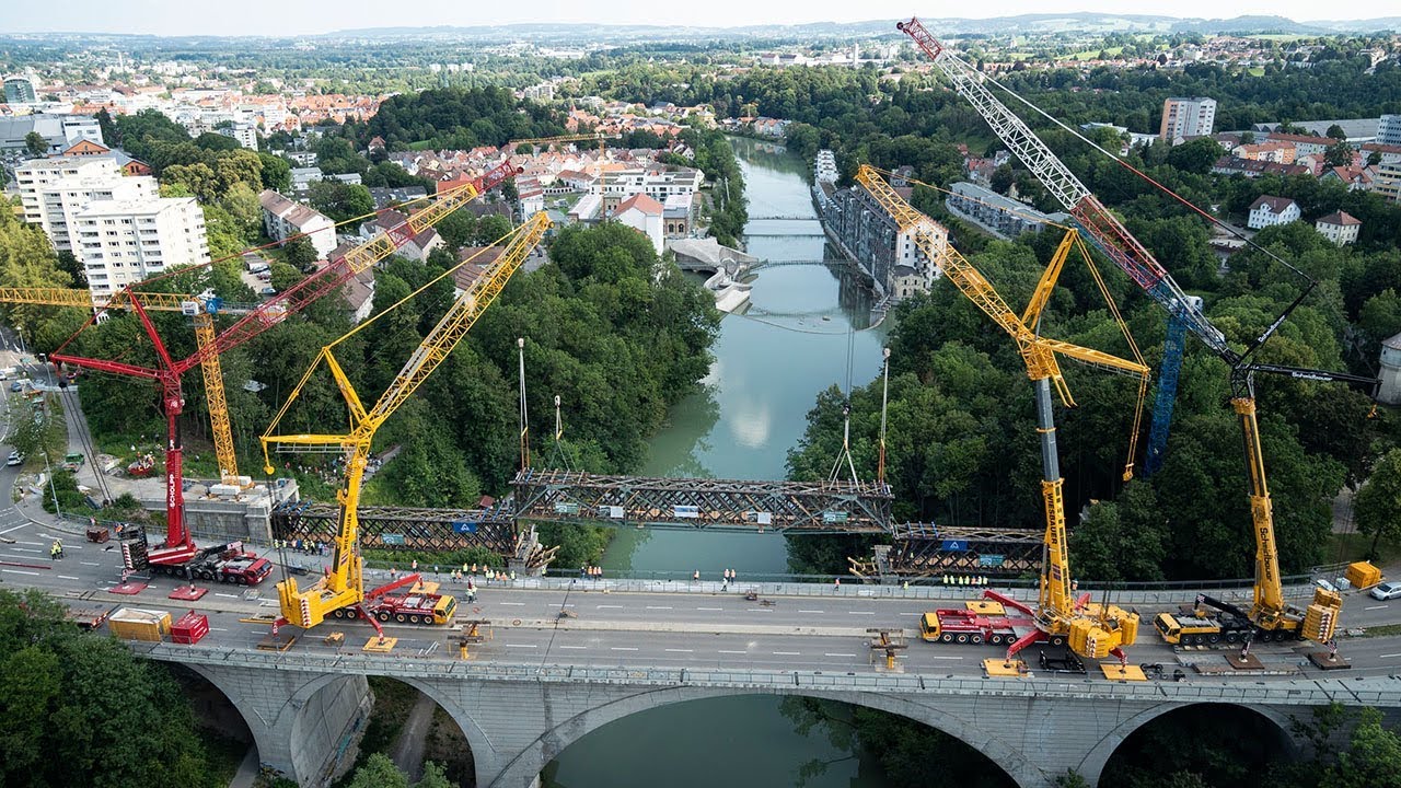Wiedereinbau der sanierten König-Ludwig-Brücke über die Iller