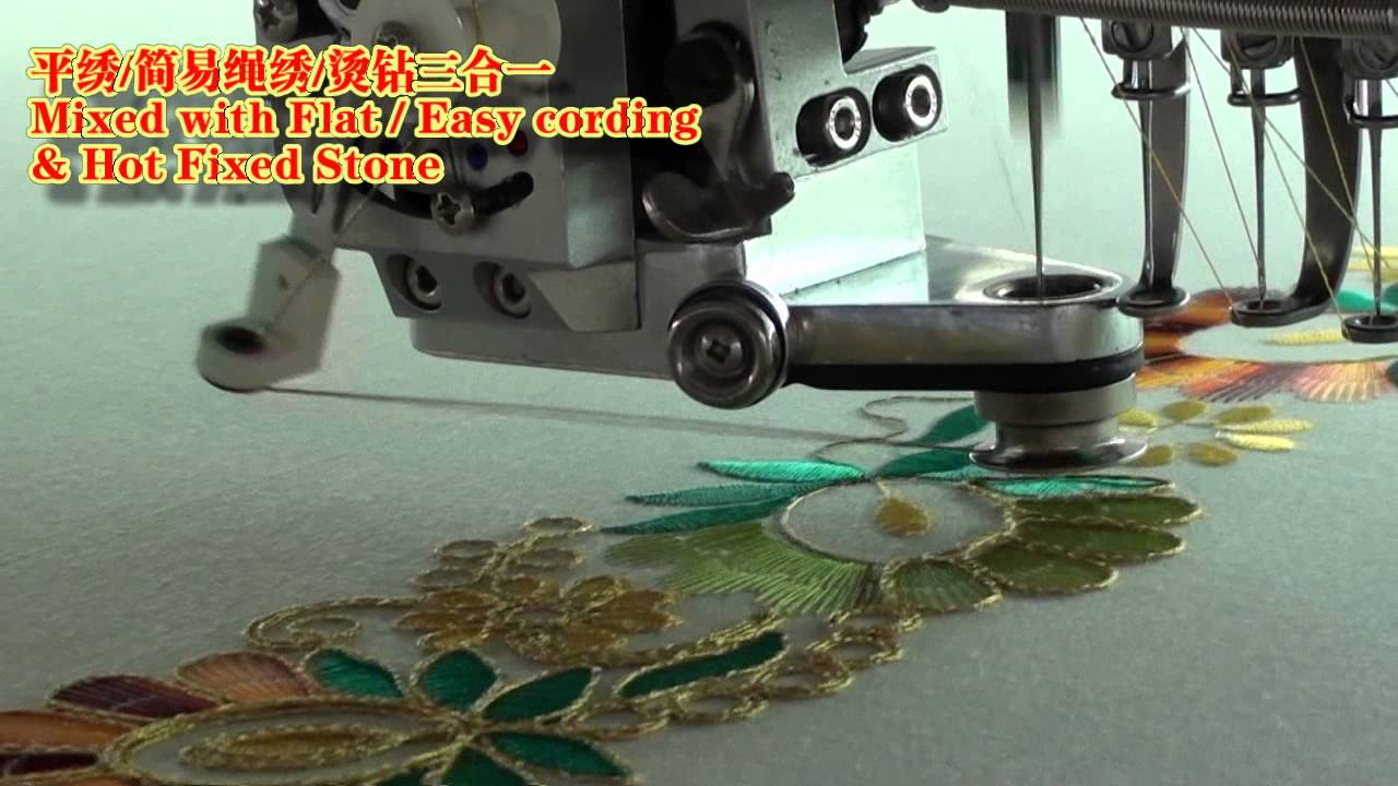 Lejia embroidery machine mixed with flat, easy cording and rhinestone hot fixed function