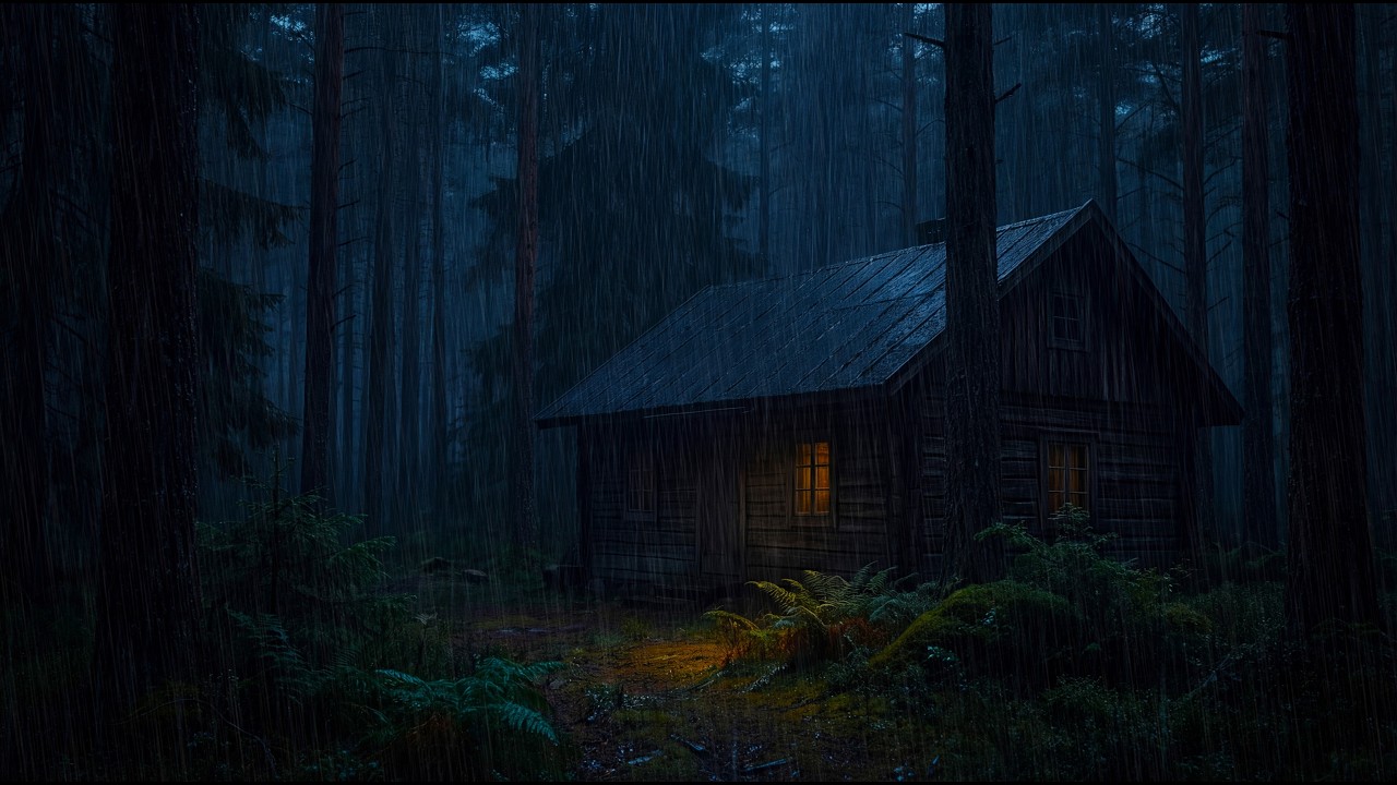 Heavy Rain in a Dark Forest Cabin at Night 🌧️ Deep Sleep with Thunderstorm Sounds 😴