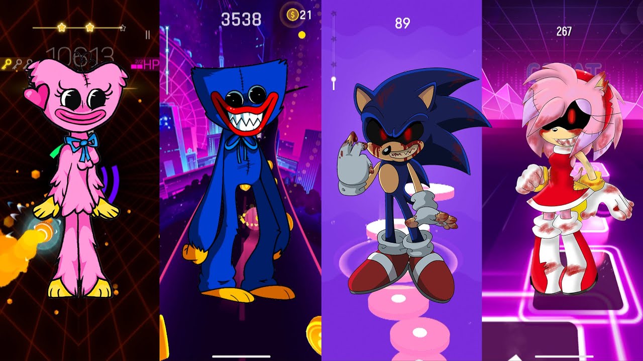 Kissy Missy(SugarCrash) x Huggy Wuggy(Ahegao) x Sonic EXE(Yabure) x Amy Rose EXE(Bussin) Tiles Hop